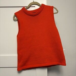 Zara Vibrant Orange Chunky Knit Sweater Vest - Crewneck Sleeveless Top